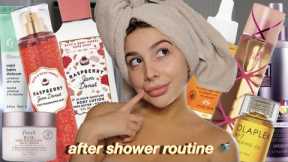 AFTER SHOWER ROUTINE!! body care, skin care, & hair care