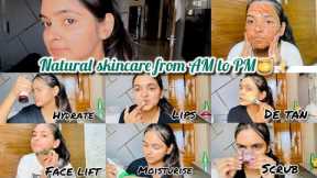 Natural skincare routine from morning to night🌞✨/ naturally glowing skin, face care🫧🫶/ de tan, lips👄